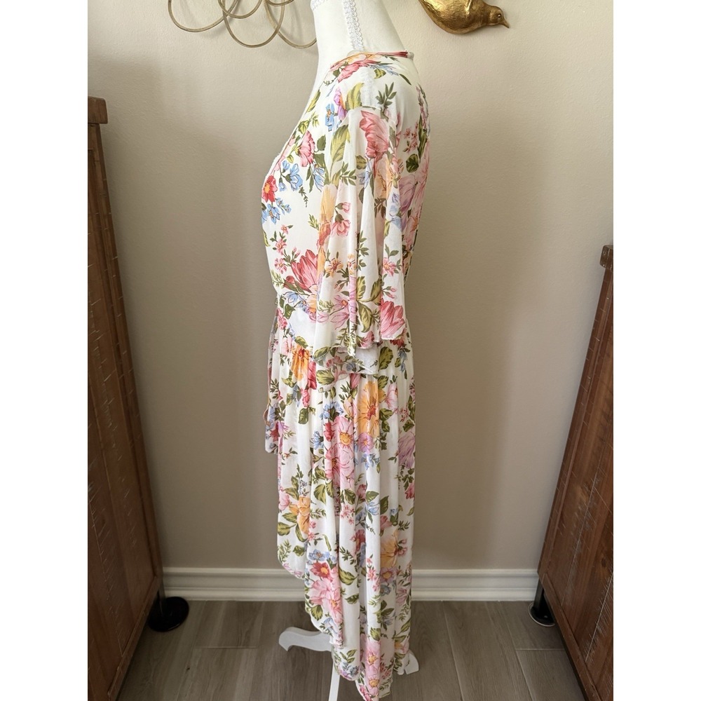 LIFE Love Is For Eternity Floral Kimono Dress M Lace Boho Wedding Guest High Low - Picture 6 of 11